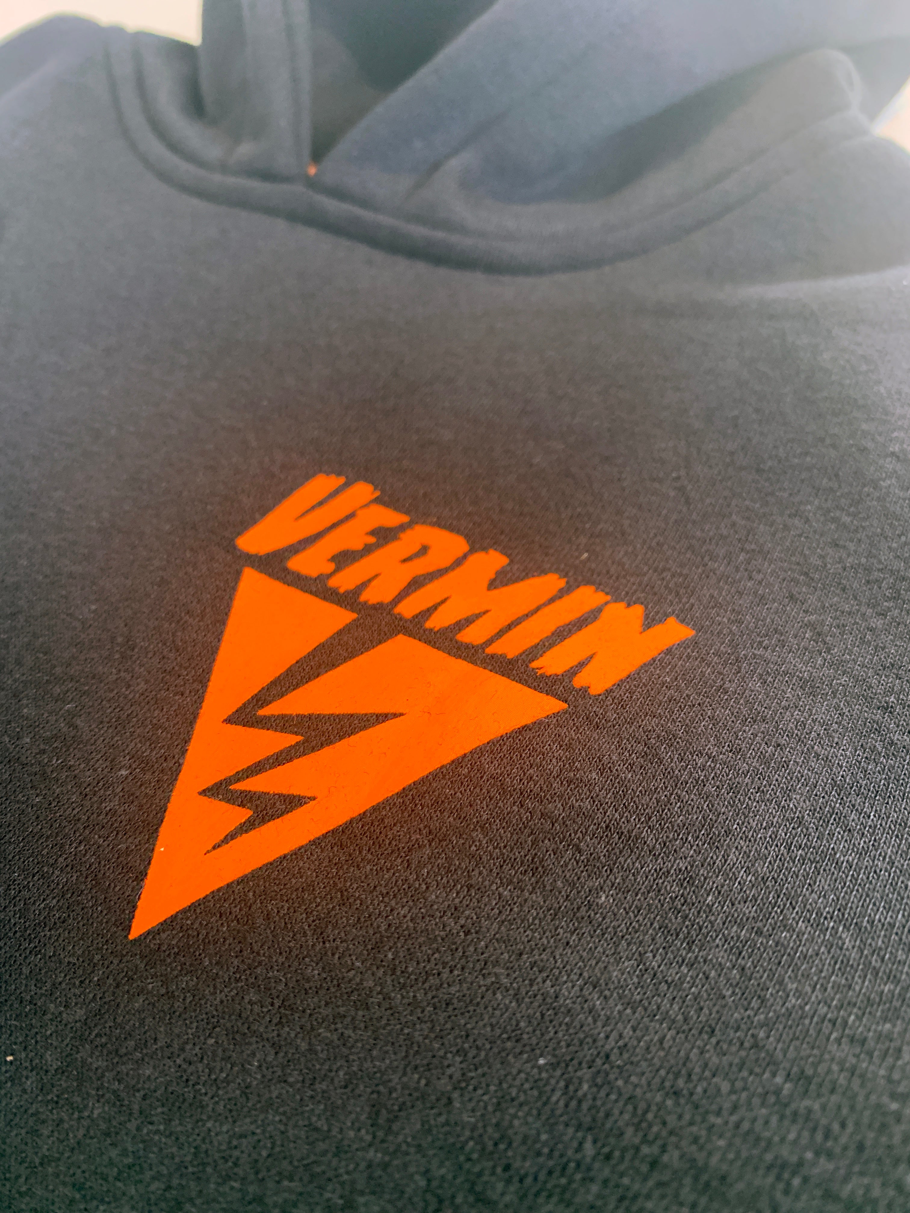RKO Ultra Heavyweight Youth Hoodie (Black With Orange Print)